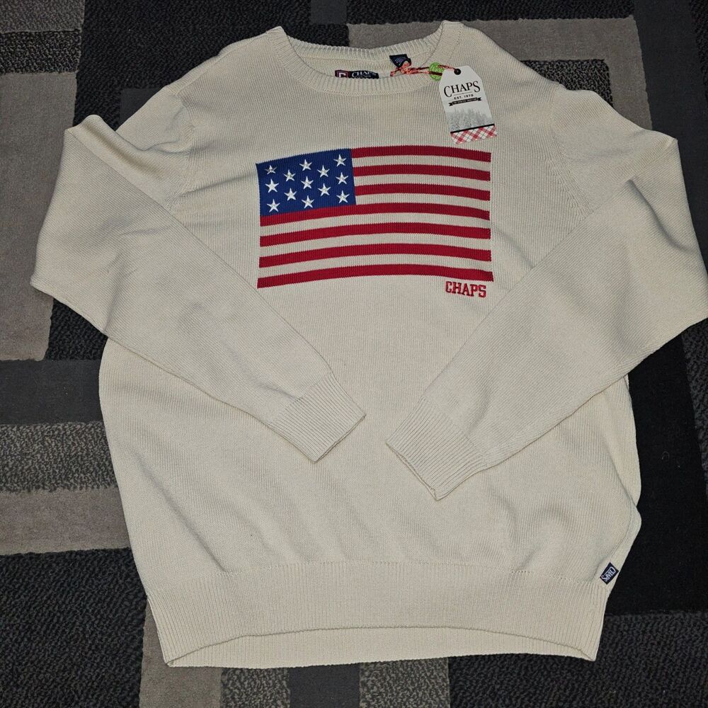 Chaps‎ Men's Cream American Flag Sweater XL